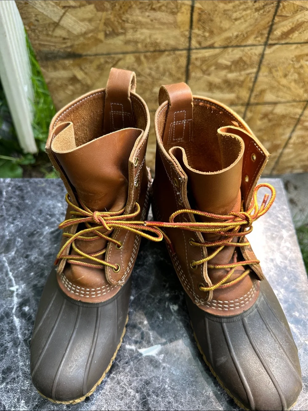 L.L. Bean Brown Leather and Dark Brown Rubber Duck Boots